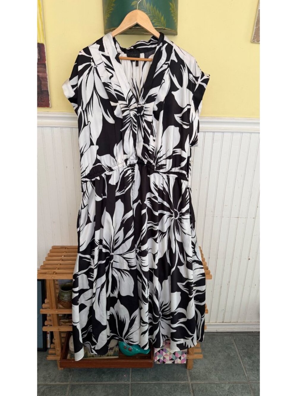 Donna Karan New York Womens Black & White Floral Print Dress 20W